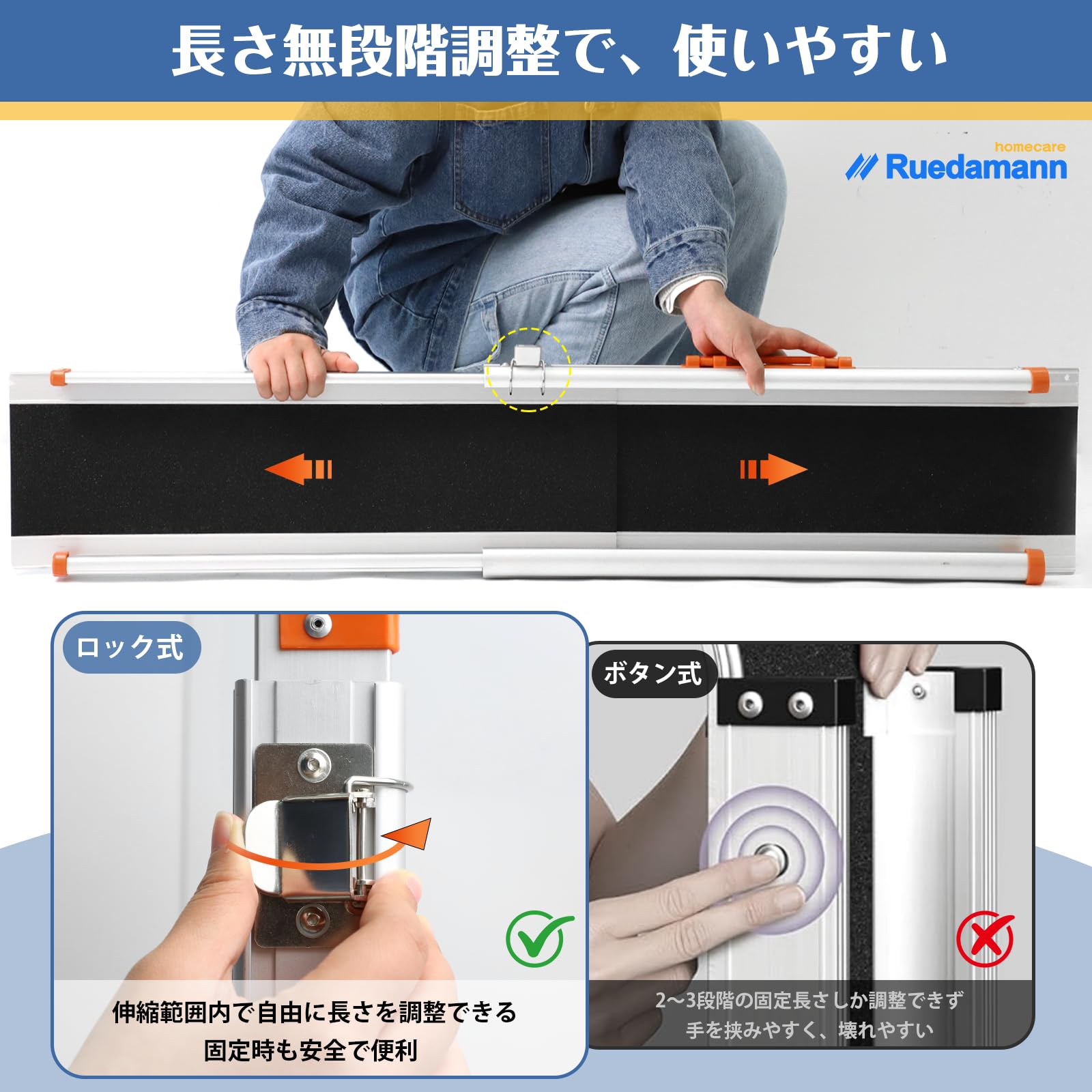 Amazon | Ruedamann スロープ 車椅子 長さ138-244cm 無段階長さ調整